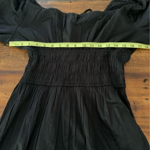 GAP MilkMaid Smocked Waist Peasant Sleeve Cotton Dress Black Sz L Tall - Picture 6 of 10